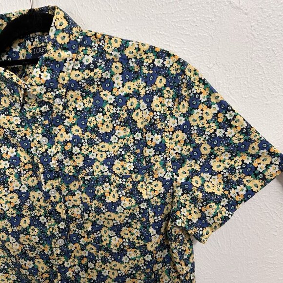 J. Crew Flex Washed Blue Yellow Floral Print Shirt Button Up Short Sleeves Sz S - Picture 5 of 9